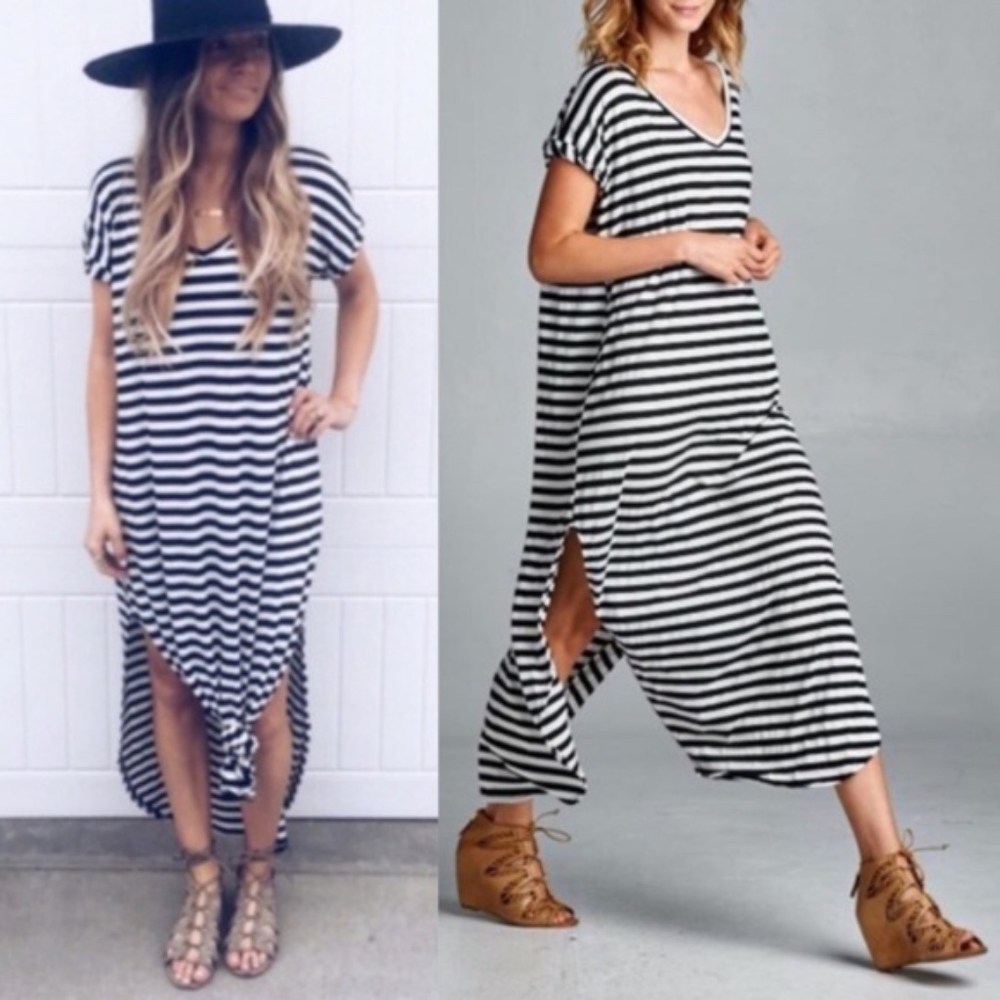 Black and White Striped Maxi Dress